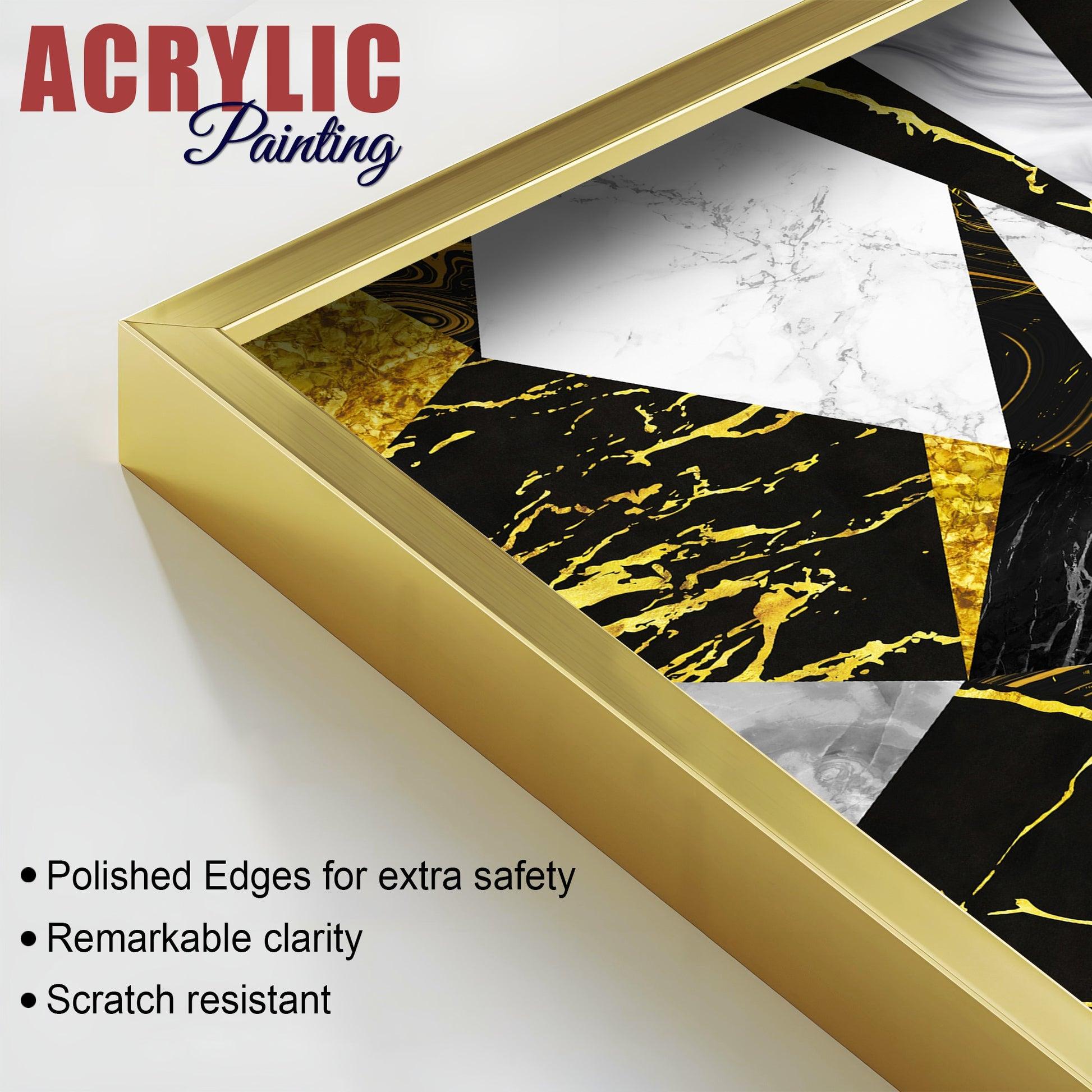 Premium Triangle Pattern Shapes Acrylic Floating Wall Painting Set Of 2 - Decor Mantra 