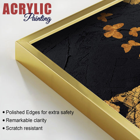 Golden Butterflies Flying Acrylic Floating Wall Painting Set of 2 - Decor Mantra 