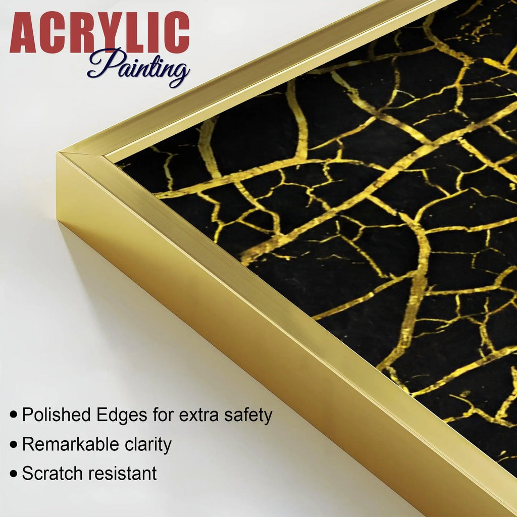 Luxury Black and Gold Marble Texture Acrylic Floating Wall Painting Set Of 2 - Decor Mantra 