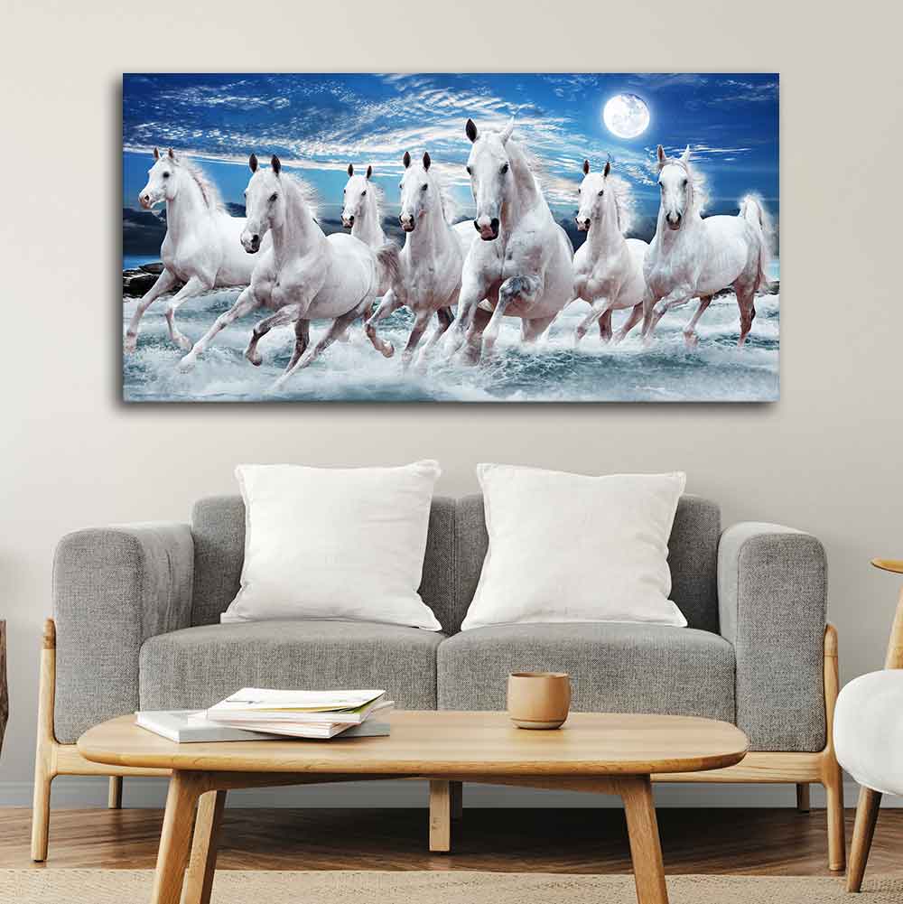 Seven Running Horses Wall Painting in Water - Harshita Craft
