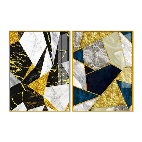 Premium Triangle Pattern Shapes Acrylic Floating Wall Painting Set Of 2 - Decor Mantra 
