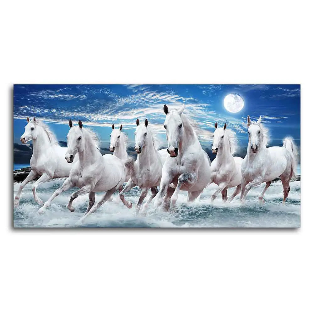 Seven Running Horses Wall Painting in Water - Harshita Craft