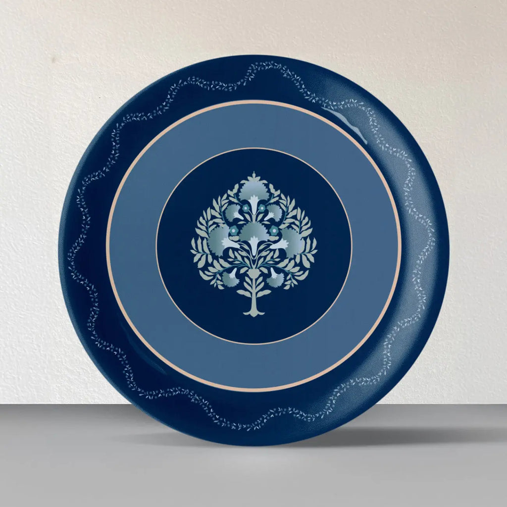 Elegant Blue and White Plate Blue Pottery Inspired floral tree plate - Harshita Craft
