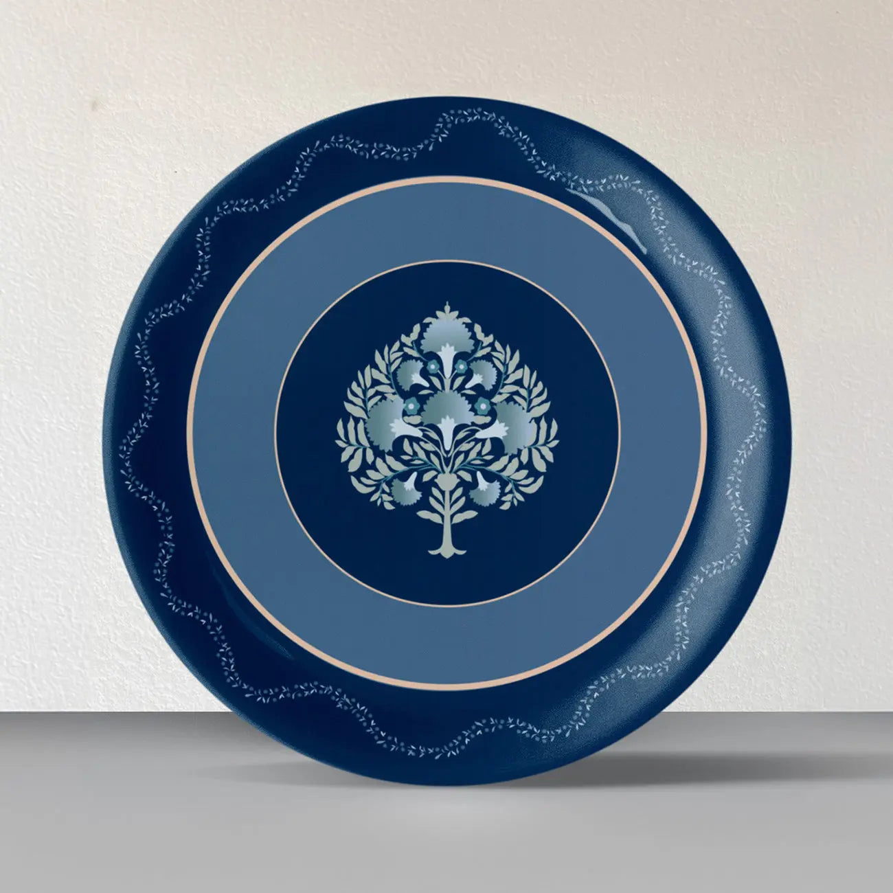 Elegant Blue and White Plate Blue Pottery Inspired floral tree plate - Harshita Craft