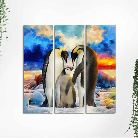 Animal Wall Painting of Penguins Set of 3 Pieces - Decor Mantra 