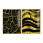 Luxury Black and Gold Marble Texture Acrylic Floating Wall Painting Set Of 2 - Decor Mantra 