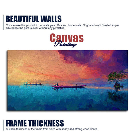 Beautiful Boat in The Ocean at Sunset Premium Canvas Wall Painting