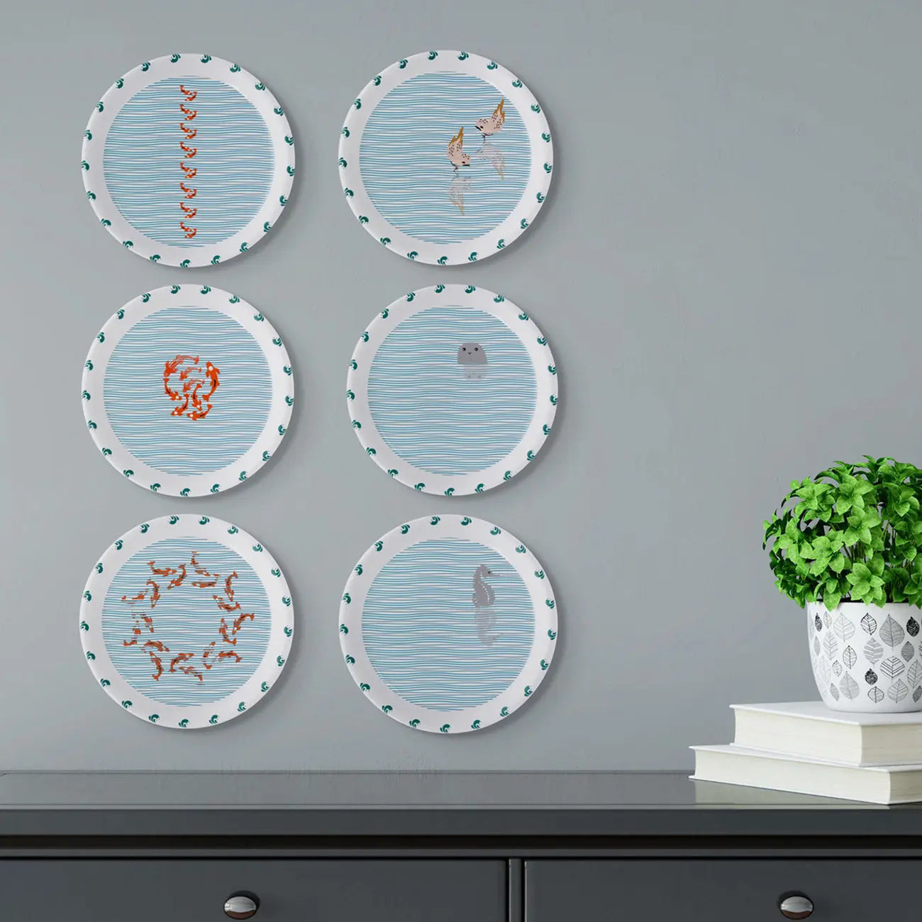 Sea-Inspired geometry fish Abstract Art Collection Porcelain Wall Plate - Harshita Craft