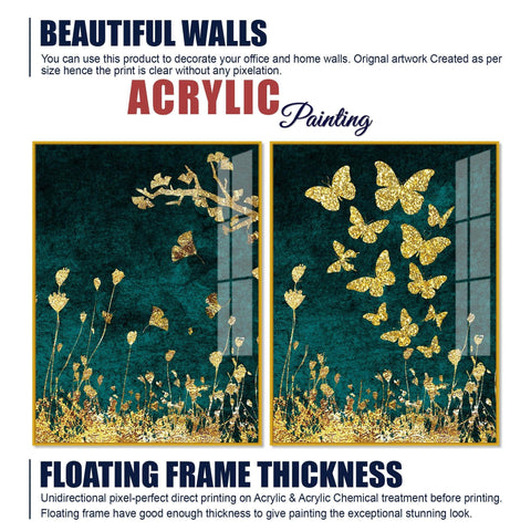 Golden Fishes Acrylic Floating Wall Painting Set of 2 - Decor Mantra 
