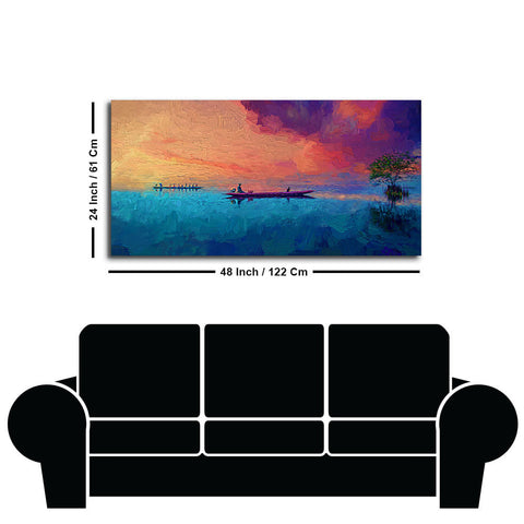 Beautiful Boat in The Ocean at Sunset Premium Canvas Wall Painting