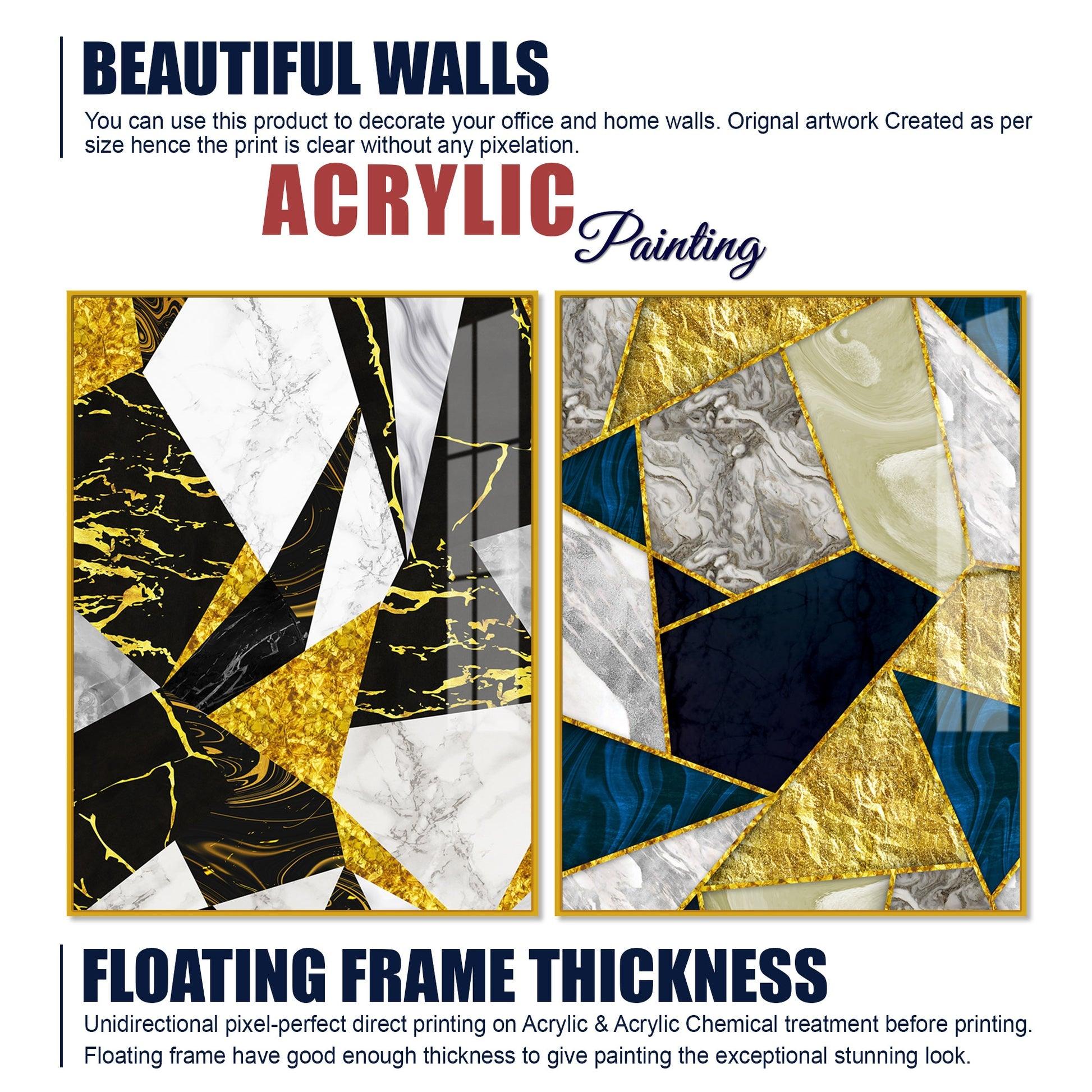 Premium Triangle Pattern Shapes Acrylic Floating Wall Painting Set Of 2 - Decor Mantra 