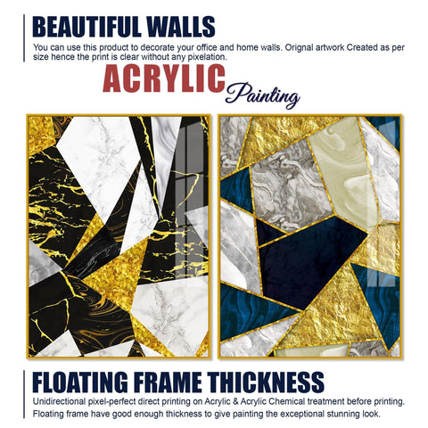 Premium Triangle Pattern Shapes Acrylic Floating Wall Painting Set Of 2 - Decor Mantra 