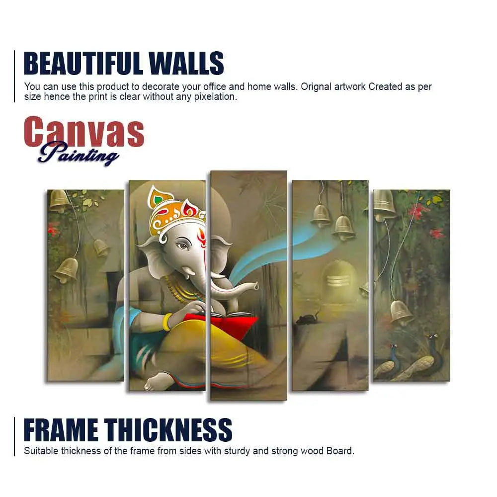 Beautiful Shree Ganesh Premium Wall Painting Set of Five Pieces - Decor Mantra 
