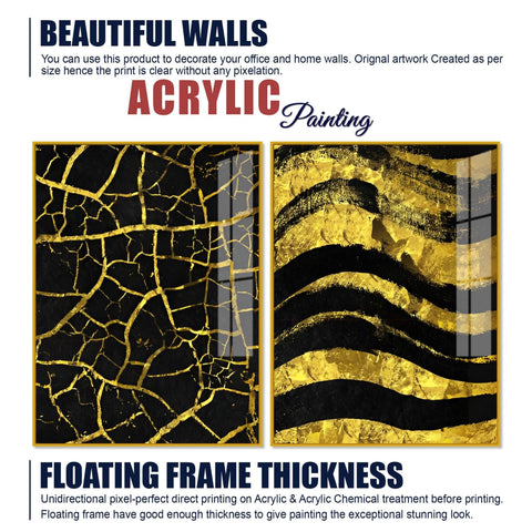Luxury Black and Gold Marble Texture Acrylic Floating Wall Painting Set Of 2 - Decor Mantra 