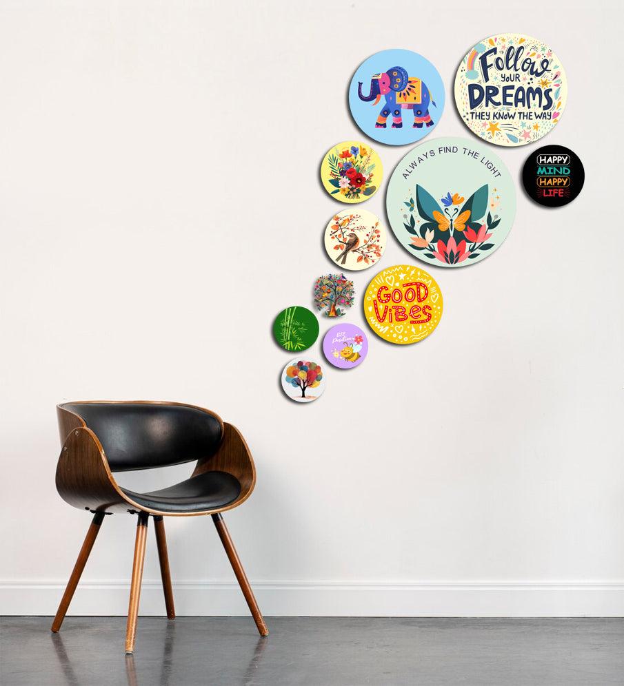 Decorative Wooden Wall Hanging Decoration Item for Home | Office | Gifts |Modern Wall Artworks Items | Wall Art | Living Room | Bedroom |Quotes Decor Item (WPS_139N) Pack of 11 Pieces - Decor Mantra 