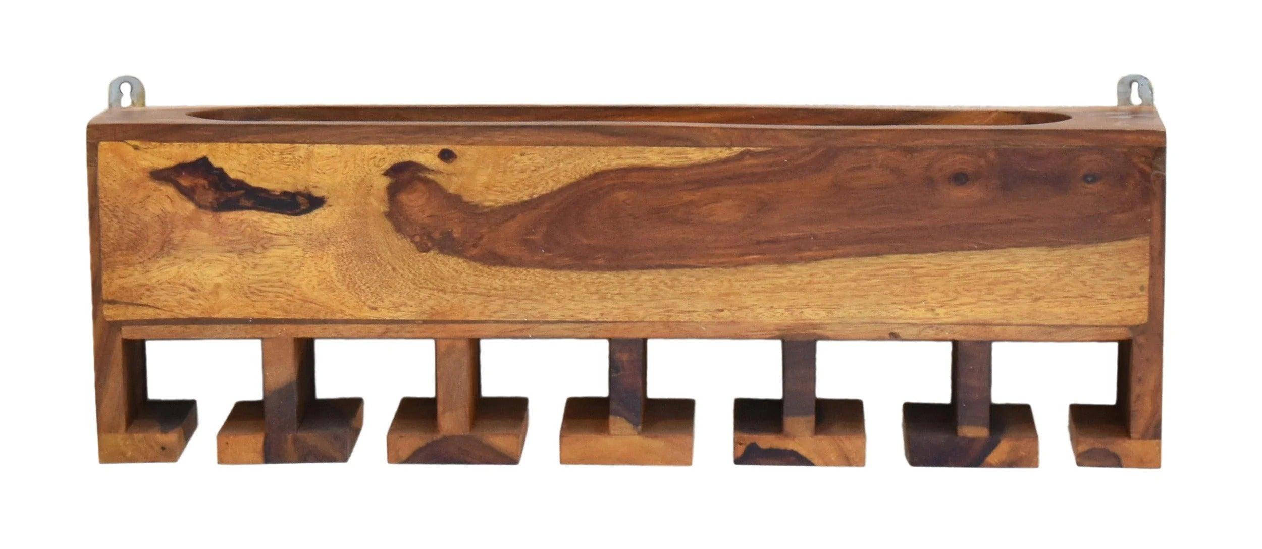 Yellow Natural Decorative Teak Wood Wall Mounted Mini Bar Shelf - Decor Mantra 