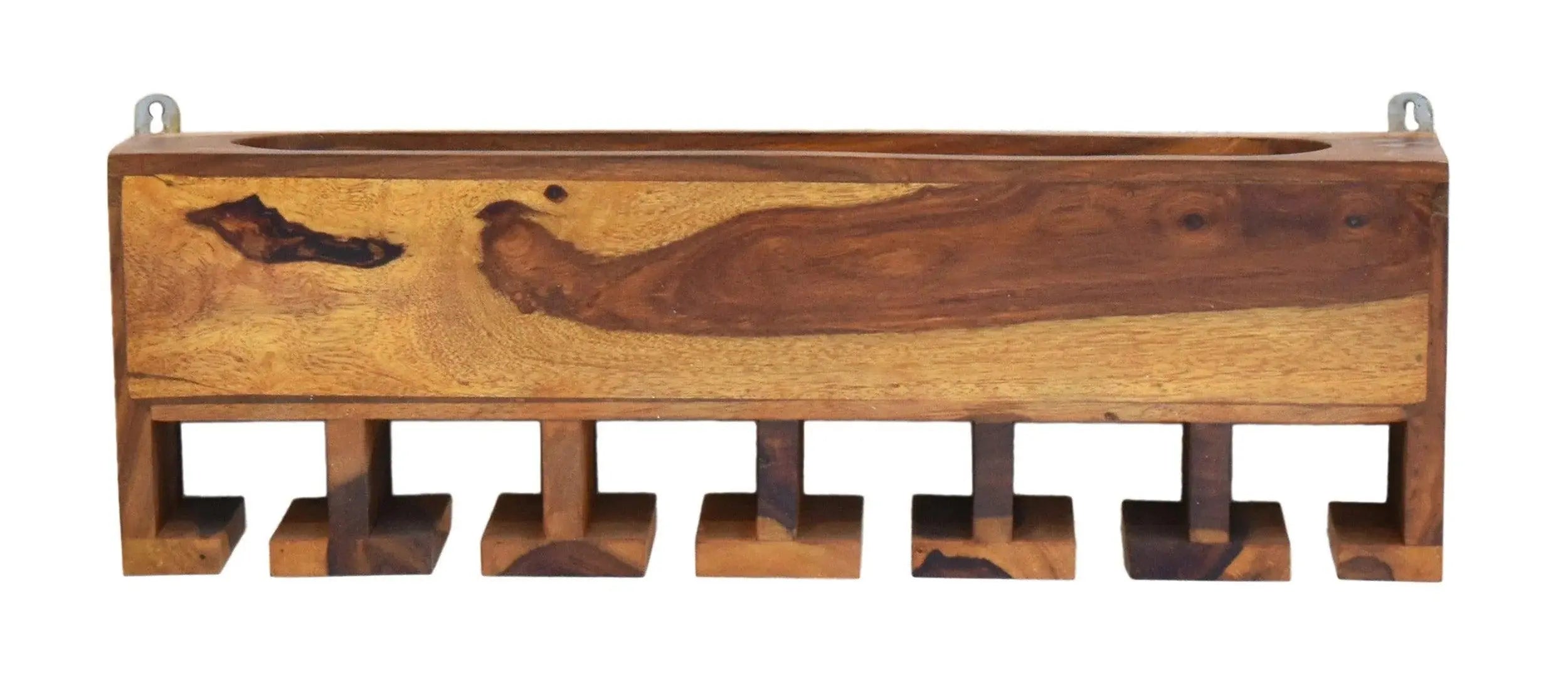 Yellow Natural Decorative Teak Wood Wall Mounted Mini Bar Shelf - Decor Mantra 