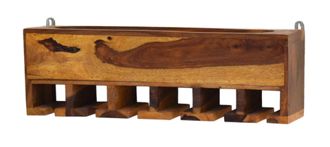 Yellow Natural Decorative Teak Wood Wall Mounted Mini Bar Shelf - Decor Mantra 