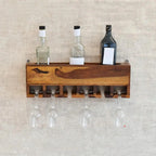 Yellow Natural Decorative Teak Wood Wall Mounted Mini Bar Shelf - Decor Mantra 