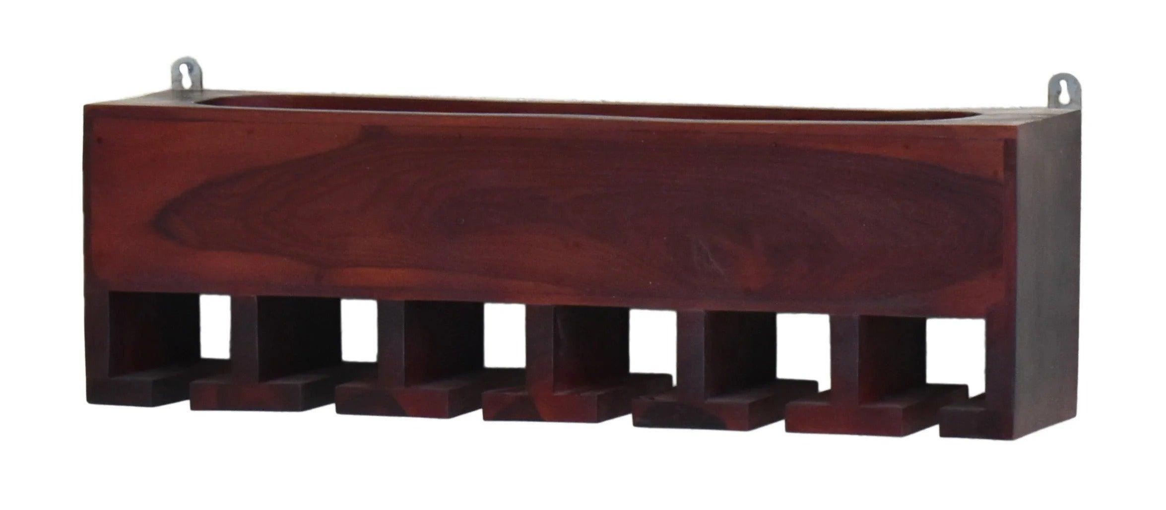 Premium Dark Red Mahagony Wood Wall Mounted Mini Bar Shelf - Decor Mantra 