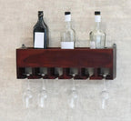 Premium Dark Red Mahagony Wood Wall Mounted Mini Bar Shelf - Decor Mantra 