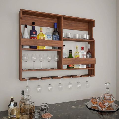 Luxurious Stylish Backlit Walnut Finished Mini Bar Shelf - Decor Mantra 
