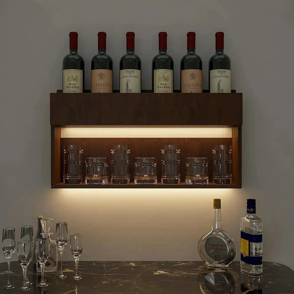 Designer Modish Look Backlit MDF Mini Bar Shelf in Walnut Finish - Decor Mantra 