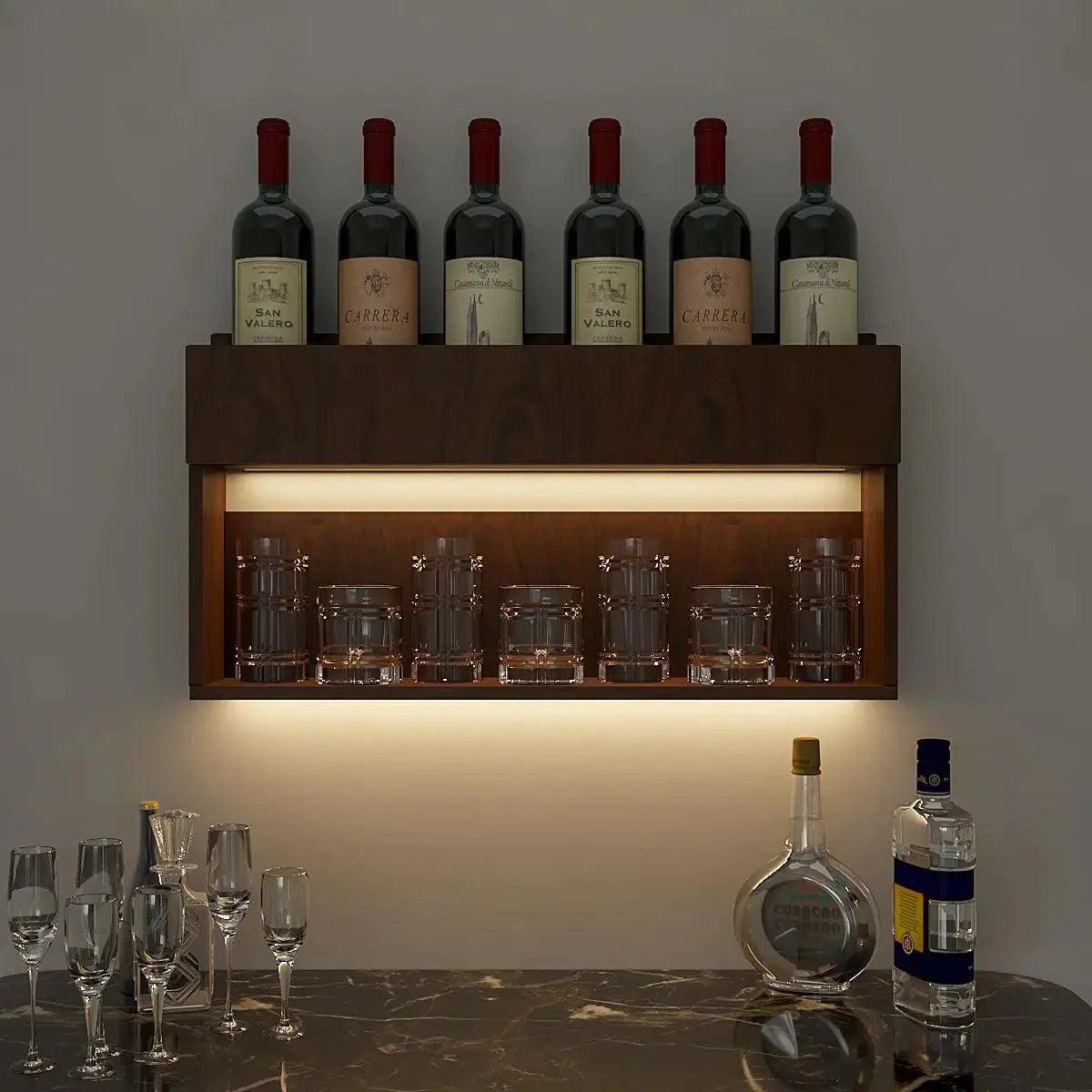 Designer Modish Look Backlit MDF Mini Bar Shelf in Walnut Finish - Decor Mantra 