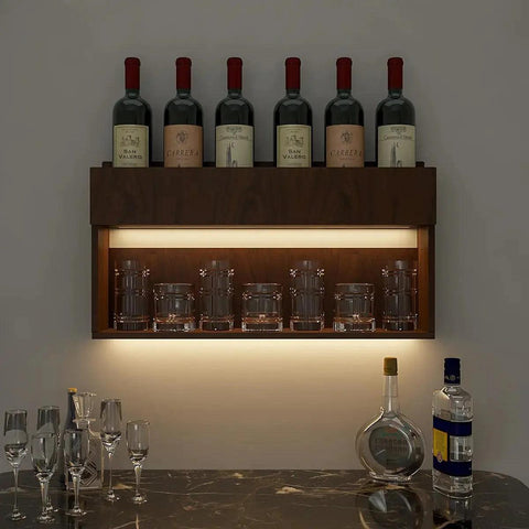 Designer Modish Look Backlit MDF Mini Bar Shelf in Walnut Finish - Decor Mantra 