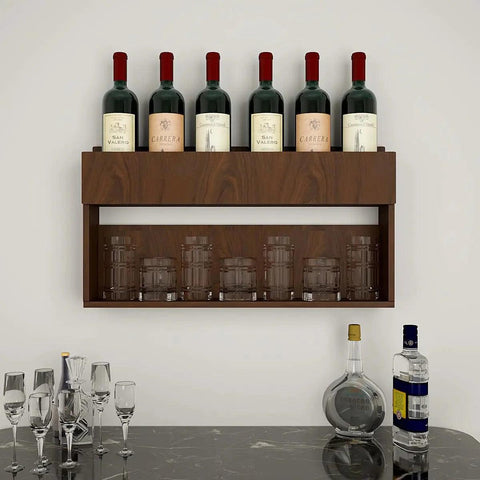 Designer Modish Look Backlit MDF Mini Bar Shelf in Walnut Finish - Decor Mantra 