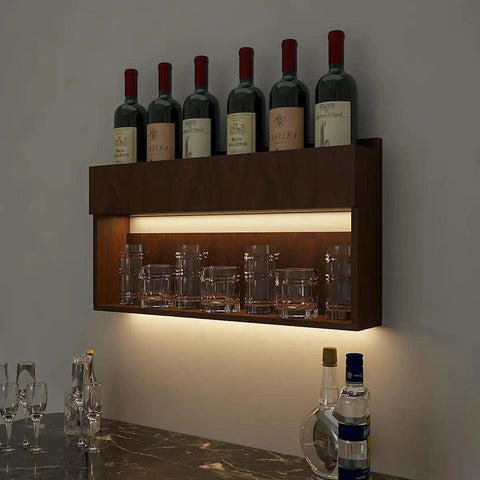 Designer Modish Look Backlit MDF Mini Bar Shelf in Walnut Finish - Decor Mantra 