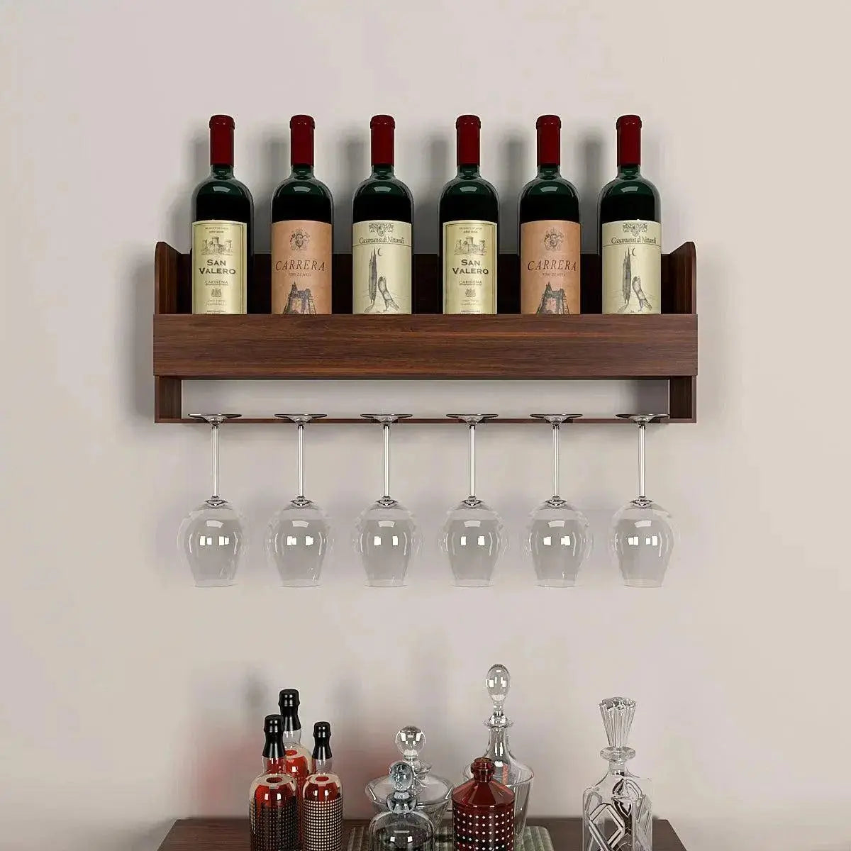 Premium Engineered Wood Backlit Design Mini Bar Shelf in Walnut Finish - Decor Mantra 