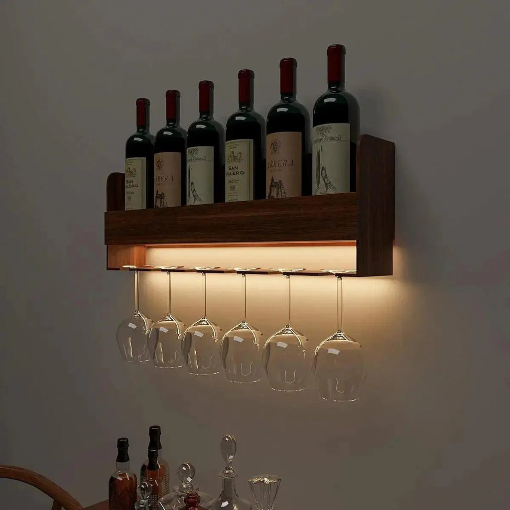 Premium Engineered Wood Backlit Design Mini Bar Shelf in Walnut Finish - Decor Mantra 