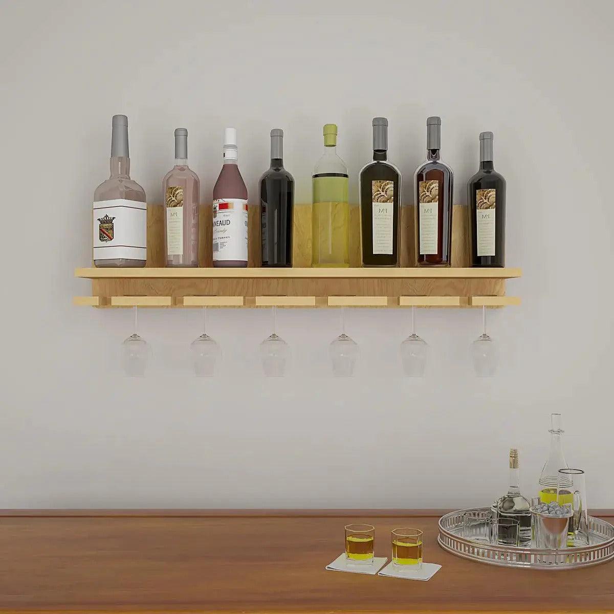 Aesthetic Backlit Look MDF Wooden Mini Bar Shelf in Light Oak Finish - Decor Mantra 