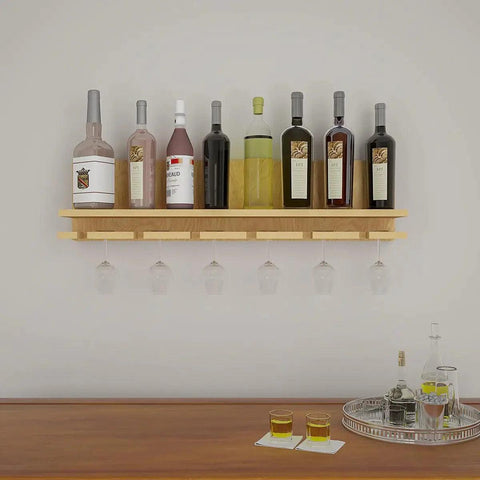 Aesthetic Backlit Look MDF Wooden Mini Bar Shelf in Light Oak Finish - Decor Mantra 