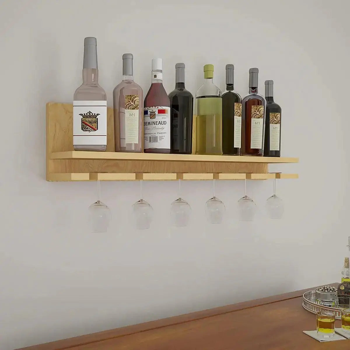 Aesthetic Backlit Look MDF Wooden Mini Bar Shelf in Light Oak Finish - Decor Mantra 