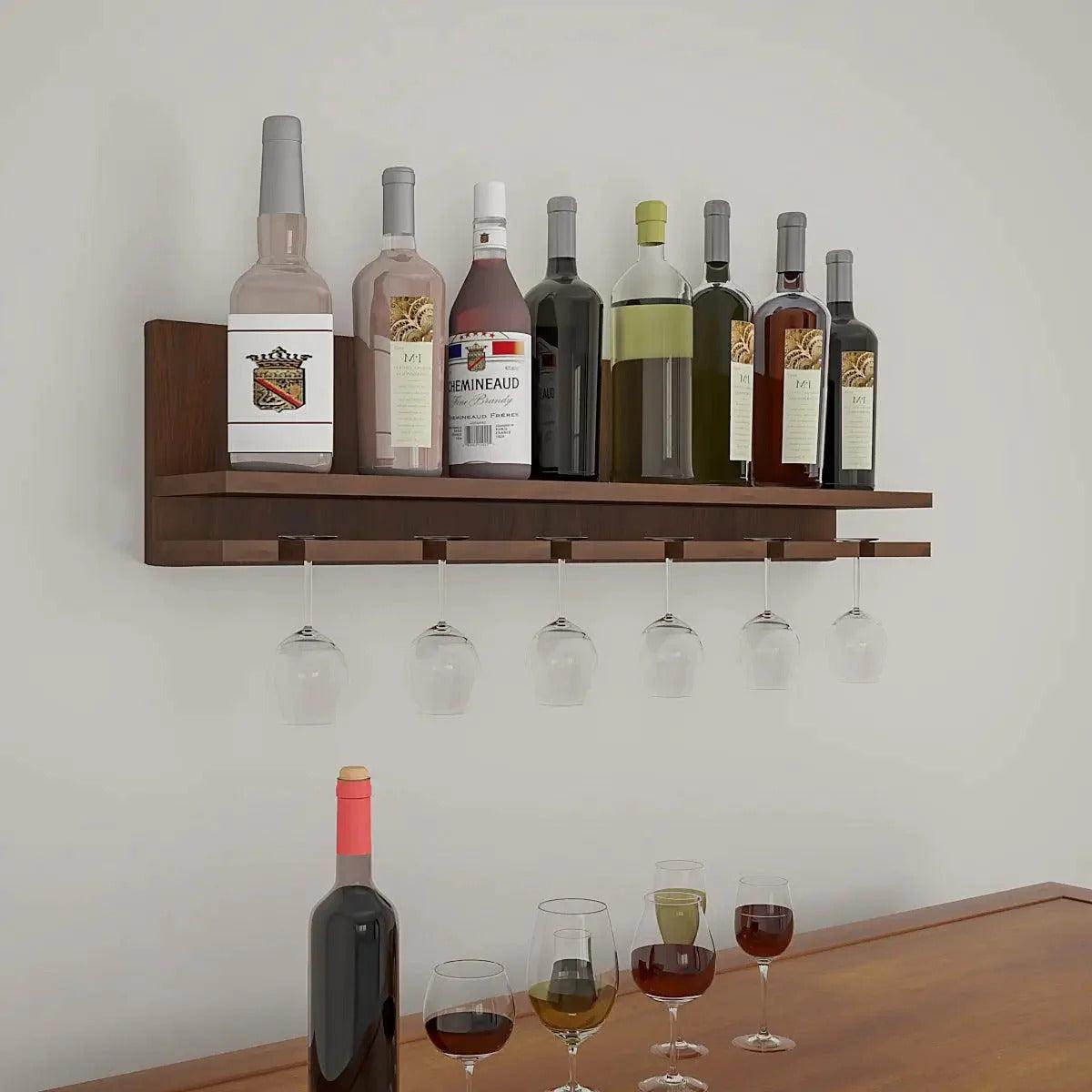 Aesthetic Backlit Look MDF Wooden Mini Bar Shelf in Walnut Finish - Decor Mantra 