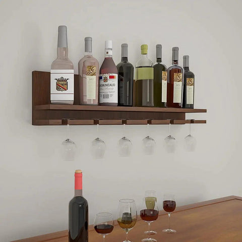 Aesthetic Backlit Look MDF Wooden Mini Bar Shelf in Walnut Finish - Decor Mantra 
