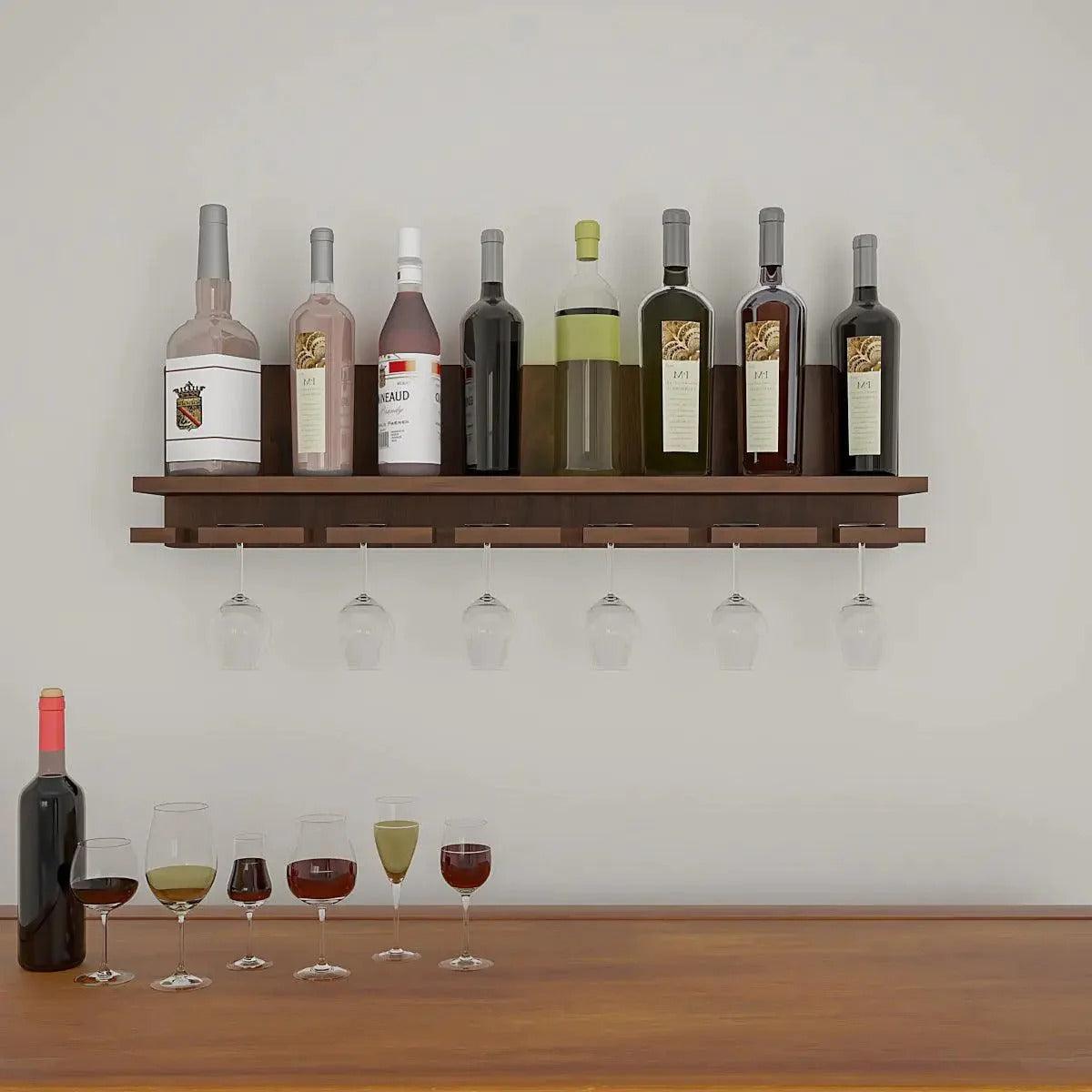 Aesthetic Backlit Look MDF Wooden Mini Bar Shelf in Walnut Finish - Decor Mantra 