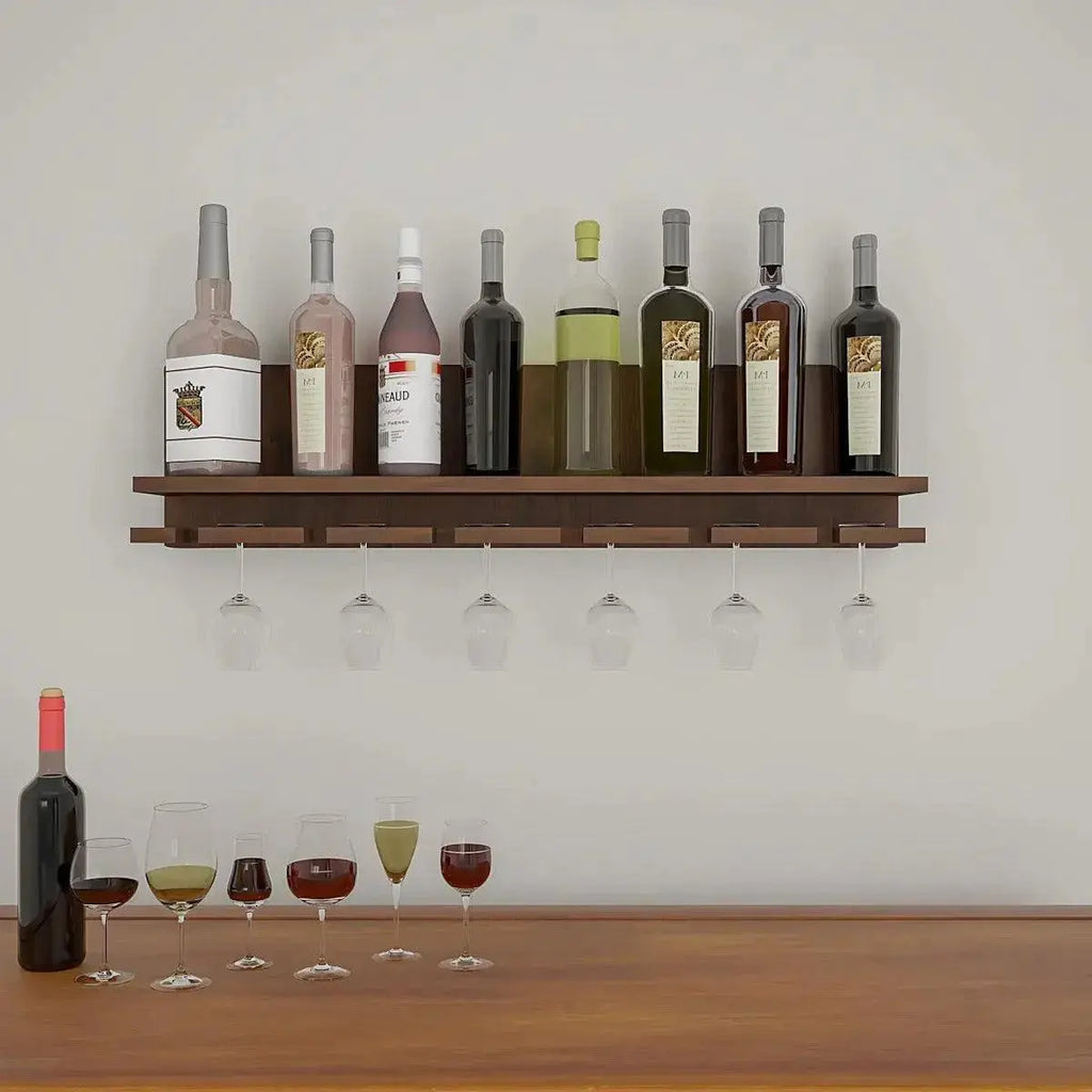 Aesthetic Backlit Look MDF Wooden Mini Bar Shelf in Walnut Finish - Decor Mantra 