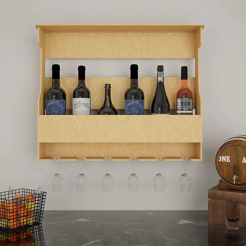 Premium Quality Decorative Backlit MDF Mini Bar Shelf in Light Oak Finish - Decor Mantra 