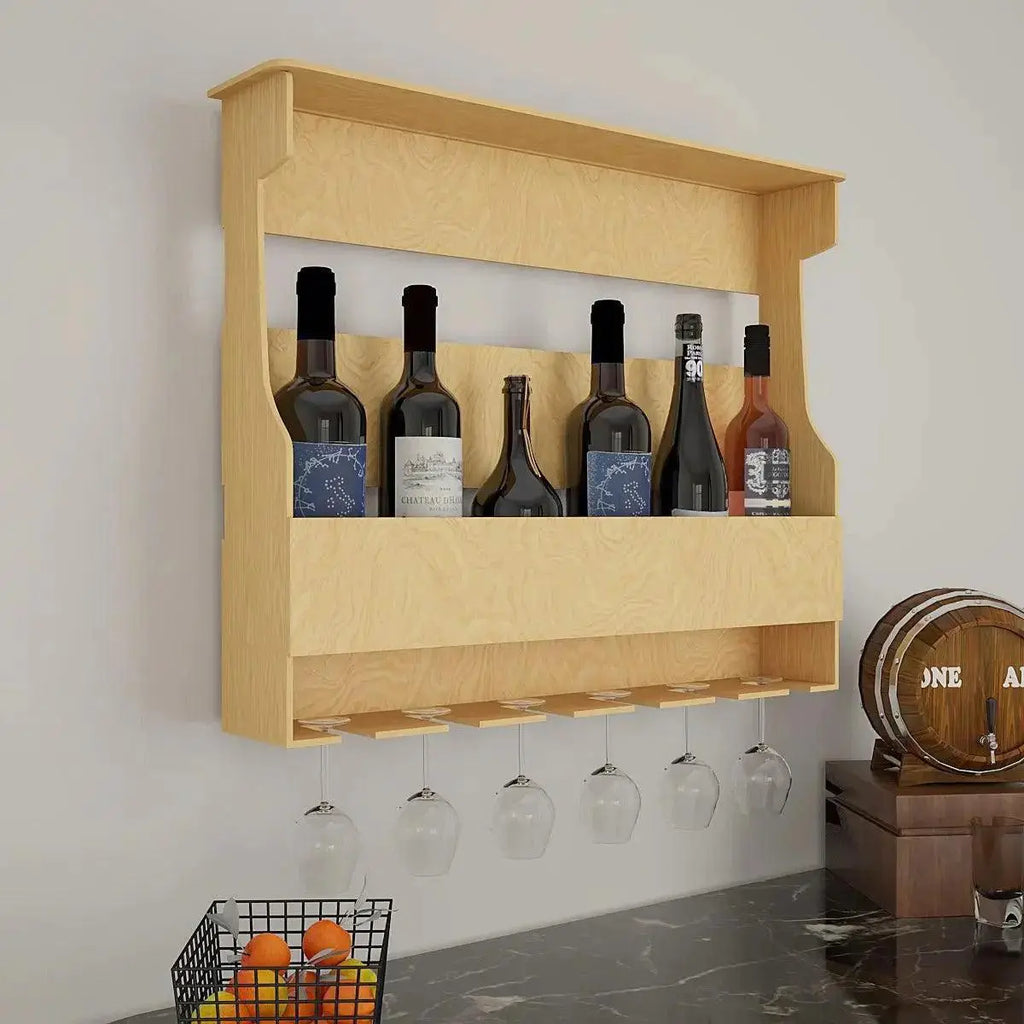Premium Quality Decorative Backlit MDF Mini Bar Shelf in Light Oak Finish - Decor Mantra 