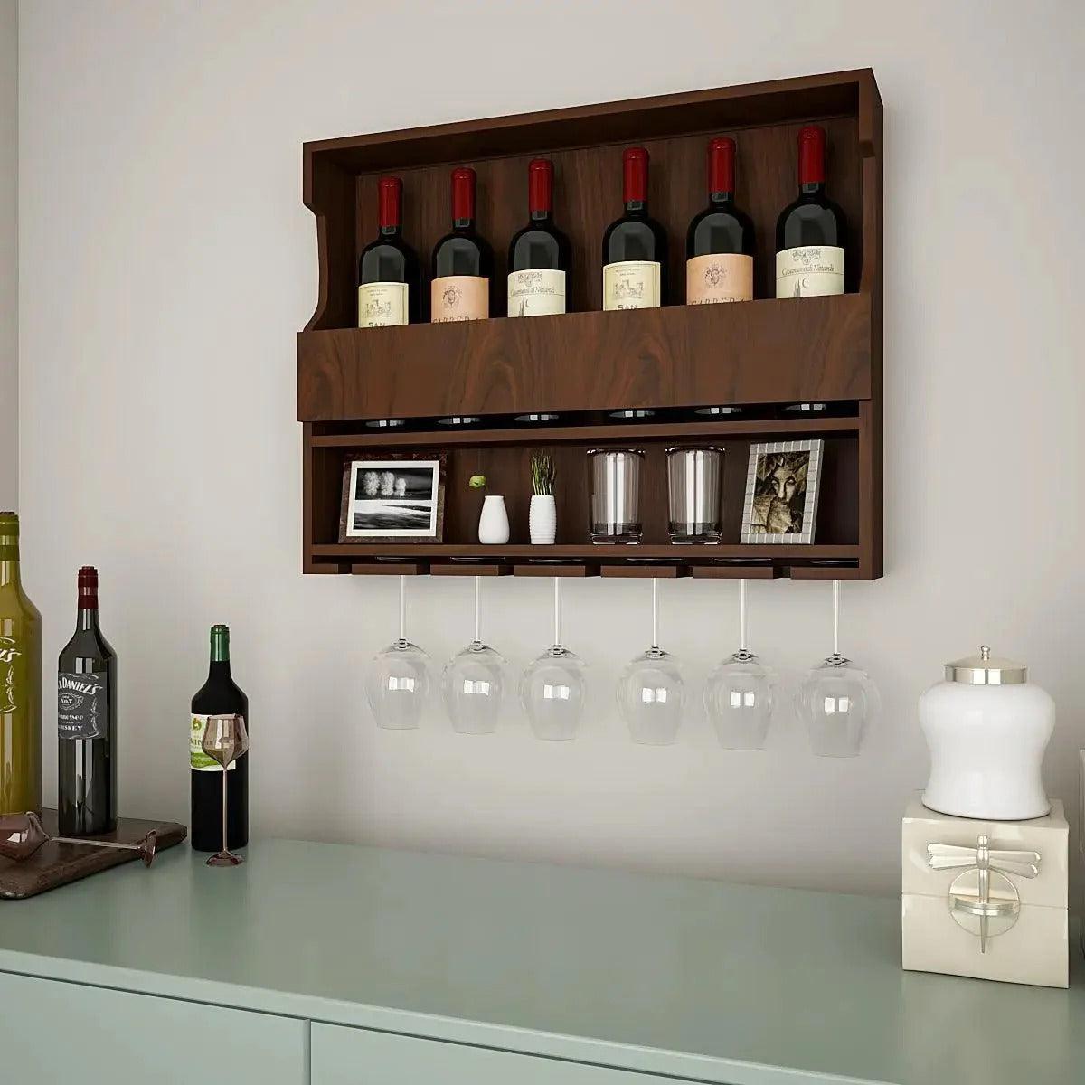 Exquisite Designer Backlit MDF Mini Bar Shelf in Walnut Finish - Decor Mantra 