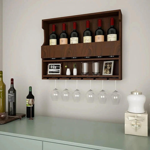 Exquisite Designer Backlit MDF Mini Bar Shelf in Walnut Finish - Decor Mantra 