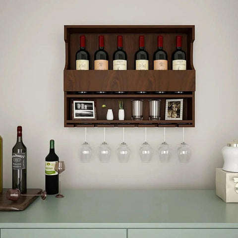 Exquisite Designer Backlit MDF Mini Bar Shelf in Walnut Finish - Decor Mantra 