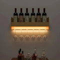 Minimalistic Design Artistic Backlit Wall Mounted Mini Bar Shelf in Light Oak Finish - Decor Mantra 