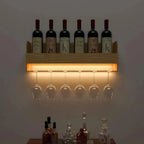 Minimalistic Design Artistic Backlit Wall Mounted Mini Bar Shelf in Light Oak Finish - Decor Mantra 