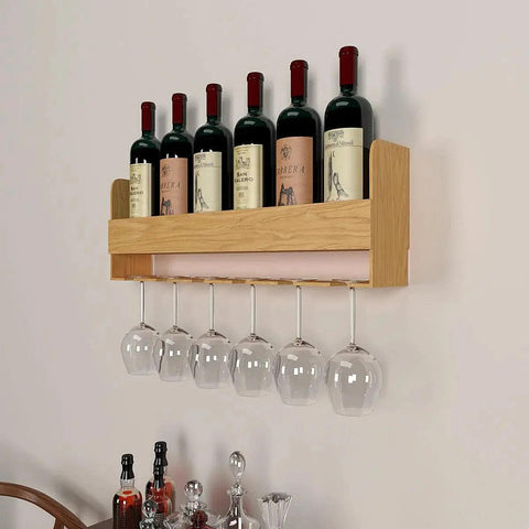 Minimalistic Design Artistic Backlit Wall Mounted Mini Bar Shelf in Light Oak Finish - Decor Mantra 
