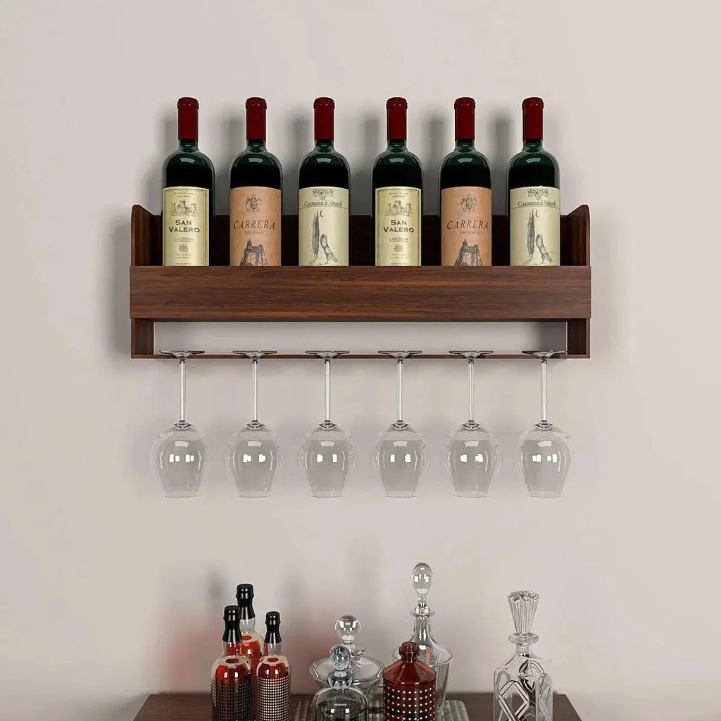Modern Wooden Backlit MDF Bar Mini Bar Shelf Cabinet in Walnut Finish - Decor Mantra 