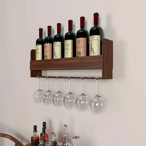 Modern Wooden Backlit MDF Bar Mini Bar Shelf Cabinet in Walnut Finish - Decor Mantra 